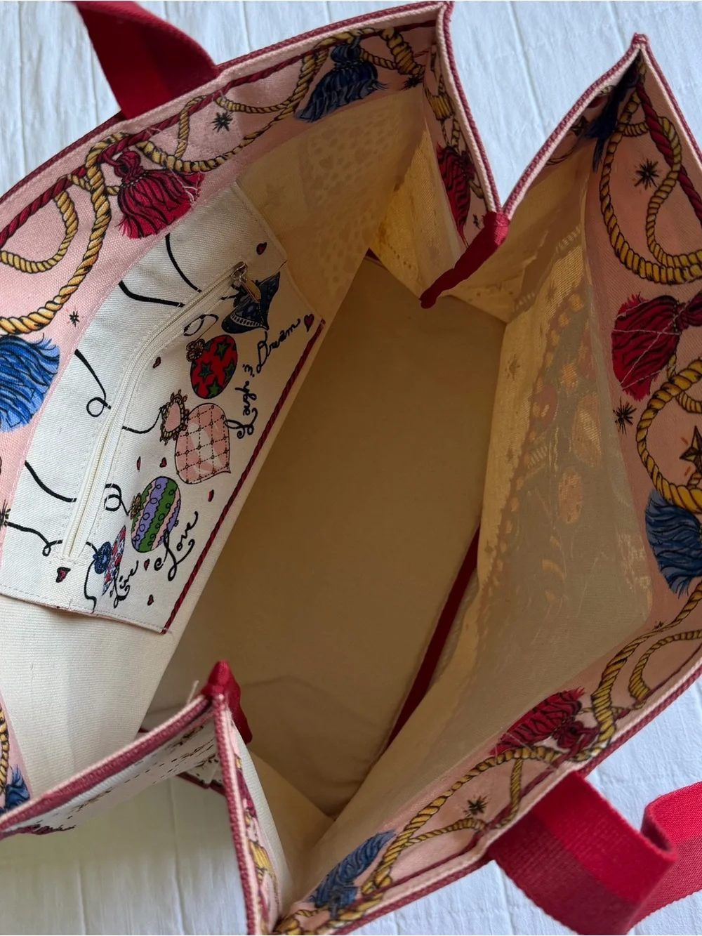 Brighton Holiday Decorative 'Love' Canvas Tote Bag in Red and Multicolor - Picture 4 of 5